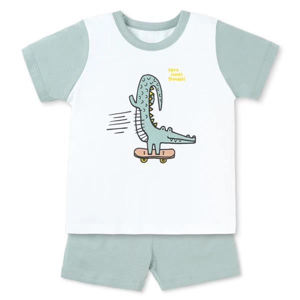 Bộ bé trai ngắn Animo Easy HN0426022 (1-4Y, Trắng-lá)