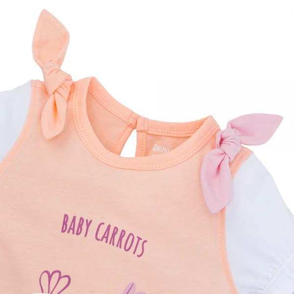 Bodysuit bé gái đùi Animo VD1025025 (0-12M, Cam - trắng, NN02)