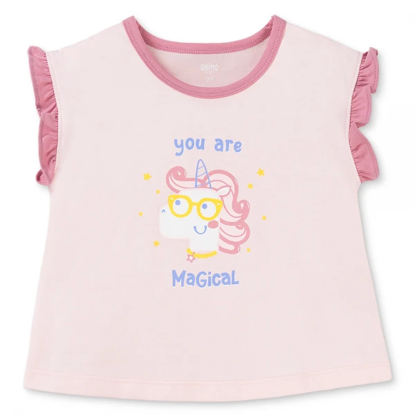 Bộ bé gái ngắn Animo Easy TX0226010 (1-4Y, Hồng-ruốc, TT02)