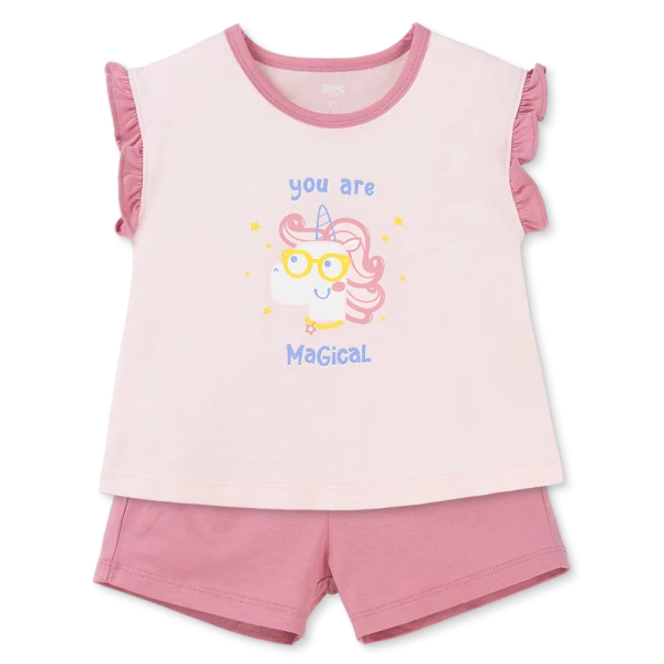 Bộ bé gái ngắn Animo Easy TX0226010 (1-4Y, Hồng-ruốc, TT02)