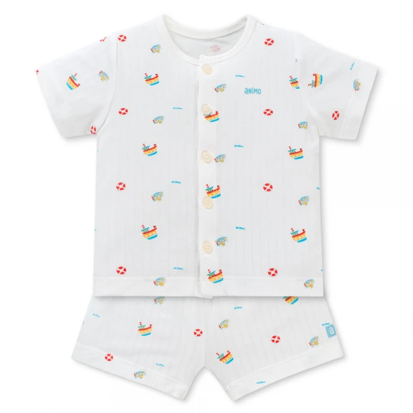 Set 2 bộ kháng khuẩn modal ngắn Animo BMC1125056 (0-24M, Trắng-biển nhạt, NN06)