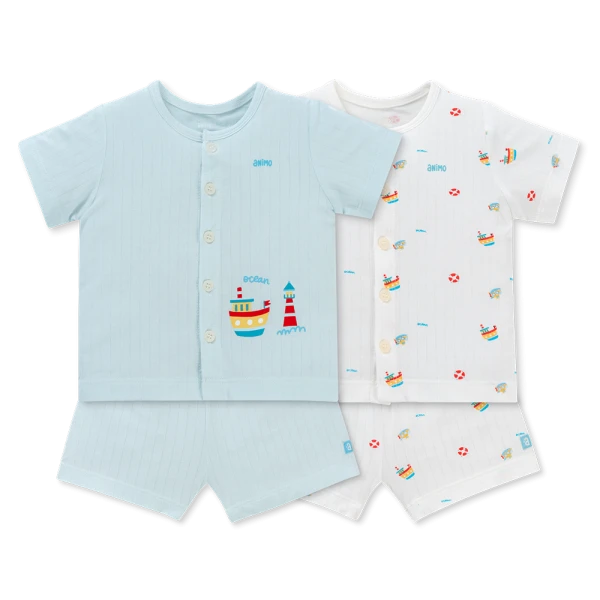 Set 2 bộ kháng khuẩn modal ngắn Animo BMC1125056 (0-24M, Trắng-biển nhạt, NN06)