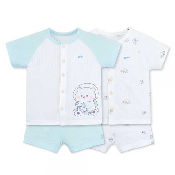 Set 2 bộ rayon chống muỗi ngắn Animo VD1025031 (0-24M, Trắng-xanh nhạt, NN06)