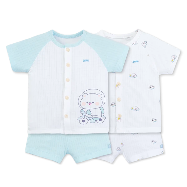 Set 2 bộ rayon chống muỗi ngắn Animo VD1025031 (0-24M, Trắng-xanh nhạt, NN06)