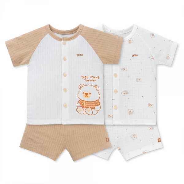 Set 2 bộ rayon chống muỗi ngắn Animo VD1125035 (0-24M, Trắng-nâu, NN06)