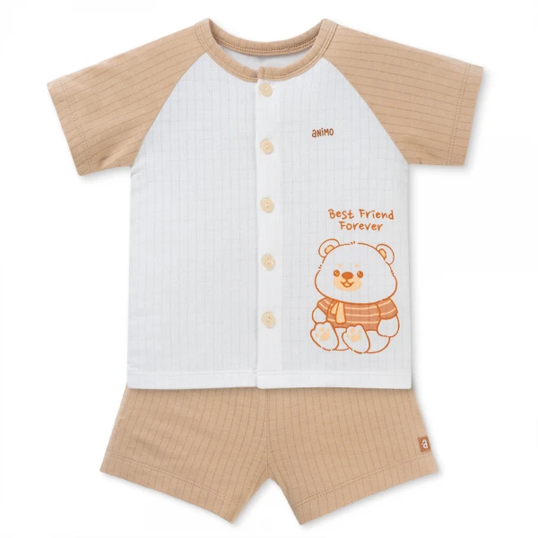 Set 2 bộ rayon chống muỗi ngắn Animo VD1125035 (0-24M, Trắng-nâu, NN06)