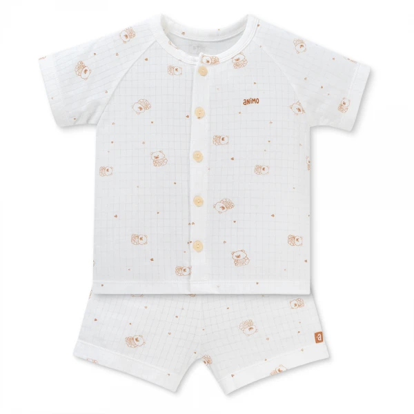 Set 2 bộ rayon chống muỗi ngắn Animo VD1125035 (0-24M, Trắng-nâu, NN06)