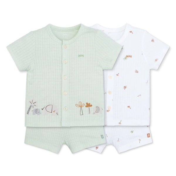 Set 2 bộ rayon chống muỗi ngắn Animo VD1125036 (0-24M, Trắng-xanh lá nhạt, NN06)