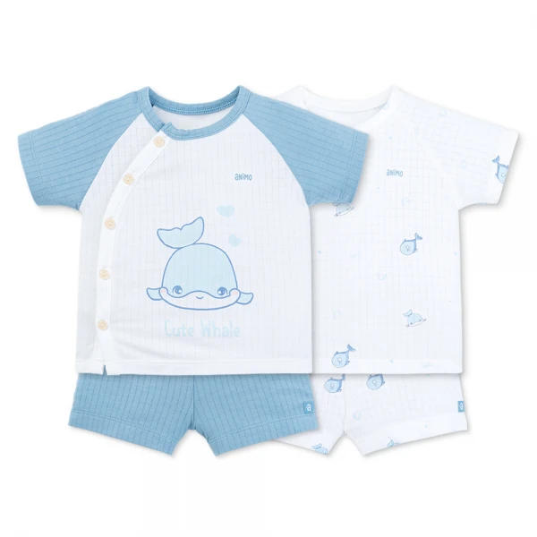 Set 2 bộ rayon chống muỗi ngắn Animo VD1225018 (0-24M, Trắng-xanh biển, NN06)