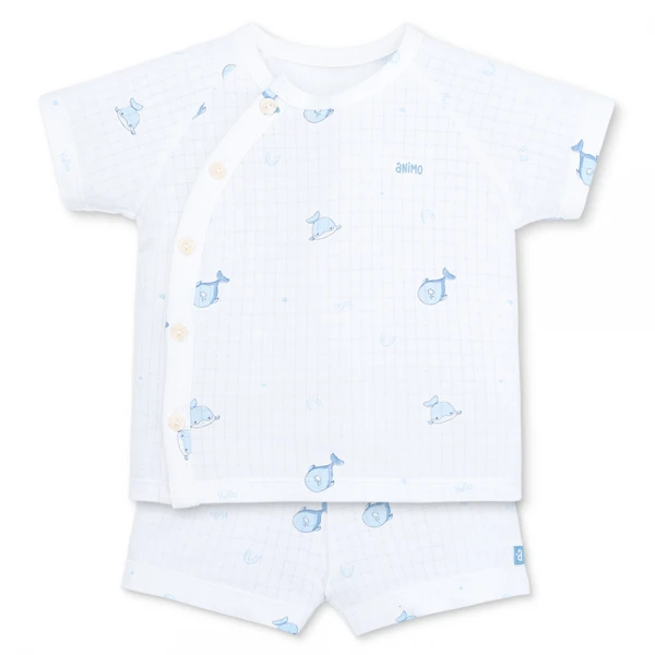 Set 2 bộ rayon chống muỗi ngắn Animo VD1225018 (0-24M, Trắng-xanh biển, NN06)