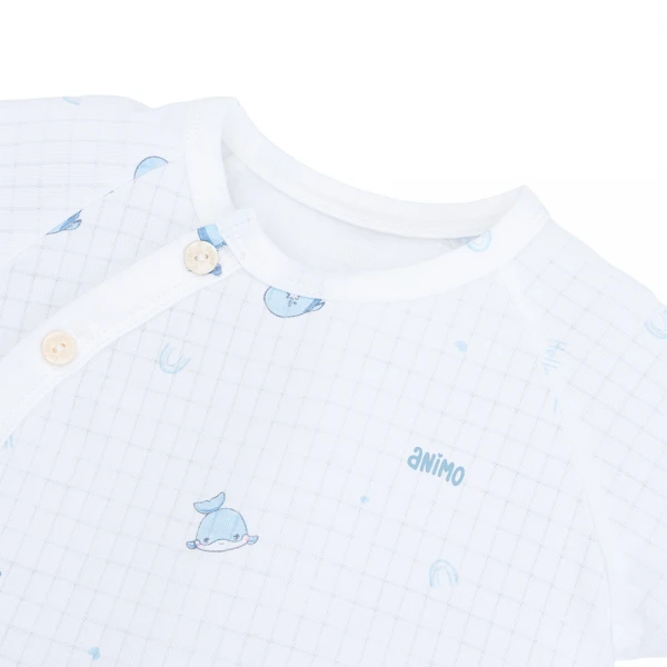 Set 2 bộ rayon chống muỗi ngắn Animo VD1225018 (0-24M, Trắng-xanh biển, NN06)