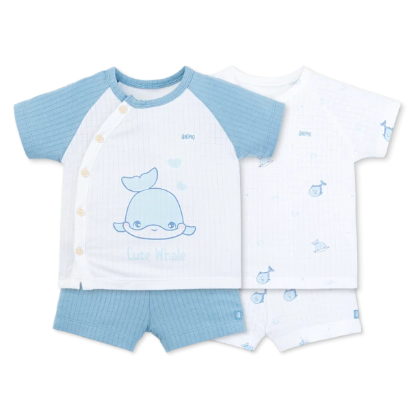 Set 2 bộ rayon chống muỗi ngắn Animo VD1225018 (0-24M, Trắng-xanh biển, NN06)