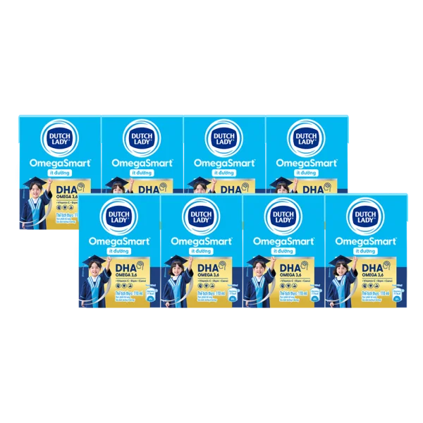 Combo 2 Sữa Dinh Dưỡng Dutch Lady OmegaSmart Ít Đường 110ml (lốc 4 hộp)