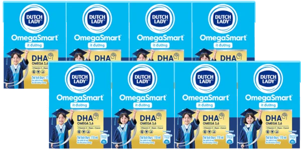 Combo 2 Sữa Dinh Dưỡng Dutch Lady OmegaSmart Ít Đường 110ml (lốc 4 hộp)