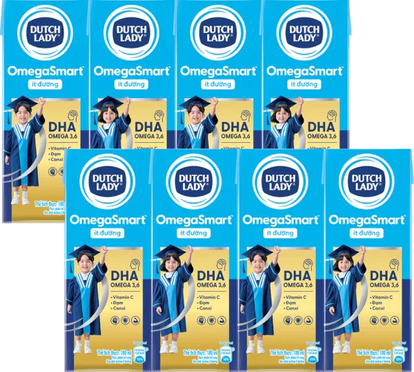 Combo 2 Sữa Dinh Dưỡng Dutch Lady OmegaSmart Ít Đường 180ml (lốc 4 hộp)
