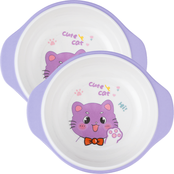 Combo 2 Bát ăn dặm melamine cao cấp Moreware (W6082, tay cầm, mèo con)