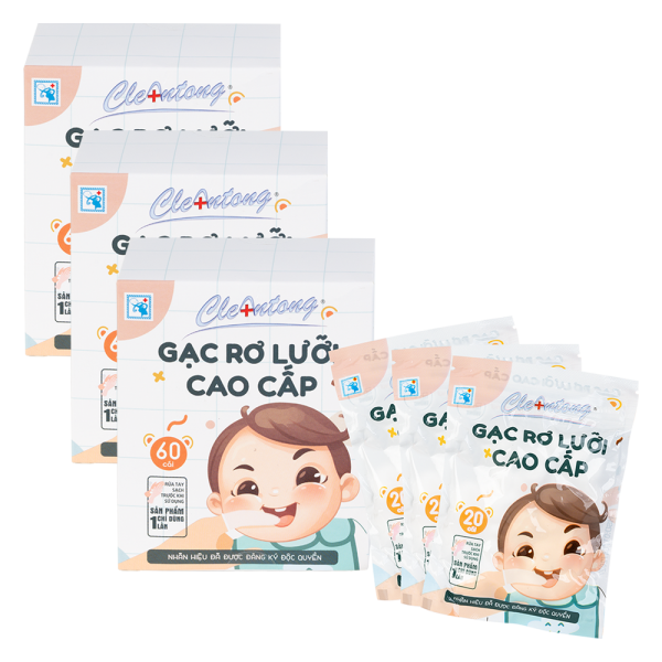 Combo 3 Gạc rơ lưỡi cao cấp CleAntong (PE, 60 cái/hộp)