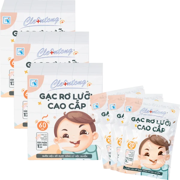 Combo 3 Gạc rơ lưỡi cao cấp CleAntong (PE, 60 cái/hộp)