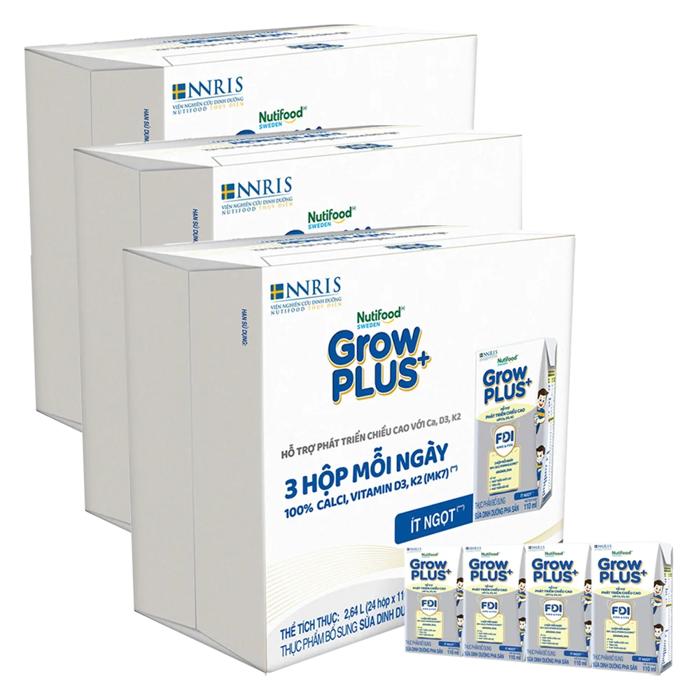Combo 3 thùng Thực phẩm bổ sung sữa dinh dưỡng pha sẵn GrowPLUS+ (Bạc), 4x110ml (trên 1 tuổi) - Lốc