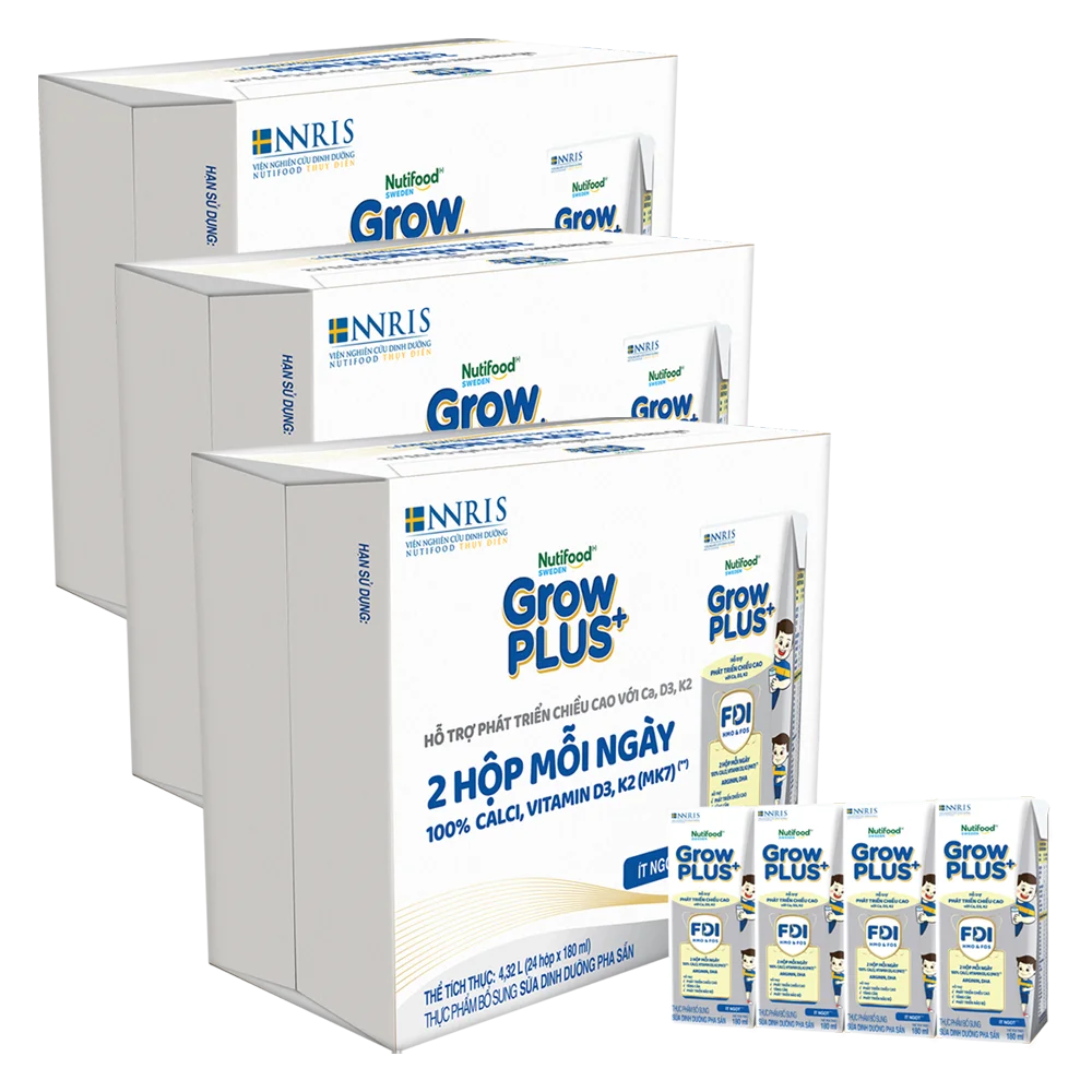 Combo 3 thùng Thực phẩm bổ sung sữa dinh dưỡng pha sẵn GrowPLUS+ (Bạc), 4x180ml (trên 1 tuổi) - Lốc
