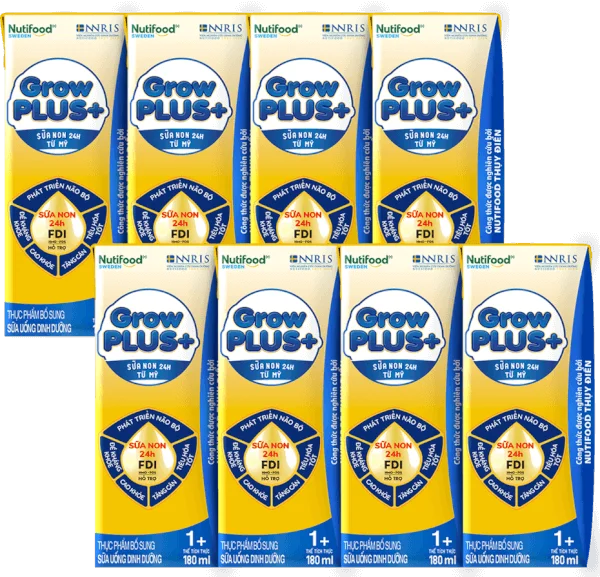 Combo 2 Sữa GrowPLUS+ Sữa non Vàng 1+ 180ml (lốc 4 hộp)