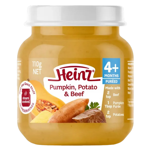 Bí đỏ khoai tây và bò nghiền cho trẻ từ 4 tháng tuổi - Heinz Pumpkin, Potato & Beef * giao ngẫu nhiên