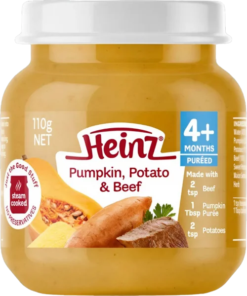 Bí đỏ khoai tây và bò nghiền cho trẻ từ 4 tháng tuổi - Heinz Pumpkin, Potato & Beef * giao ngẫu nhiên