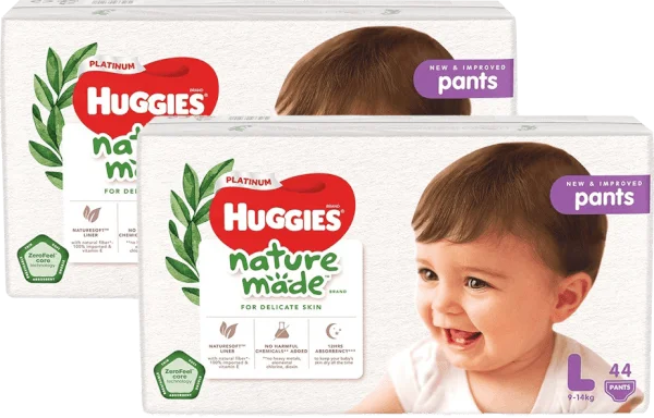 Combo 2 gói Bỉm tã quần Huggies Platinum Nature Made L size 44 miếng (9-14kg)