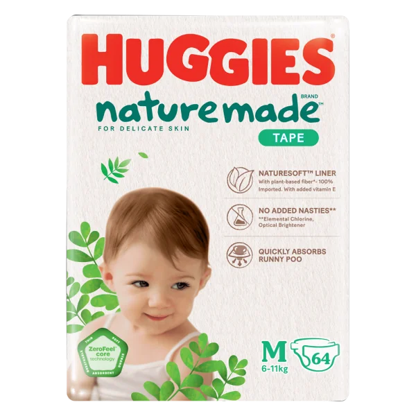 Combo 2 bỉm tã dán Huggies Platinum Nature Made size M 64 miếng (6-11kg)