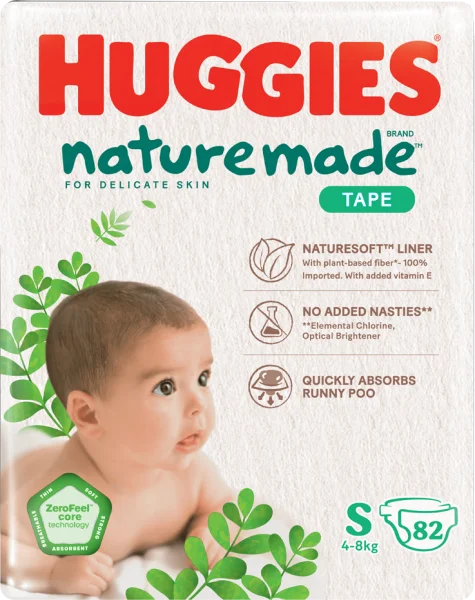 Bỉm tã dán Huggies Platinum Nature Made size S 82 miếng (4-8kg) (giao bao bì ngẫu nhiên)