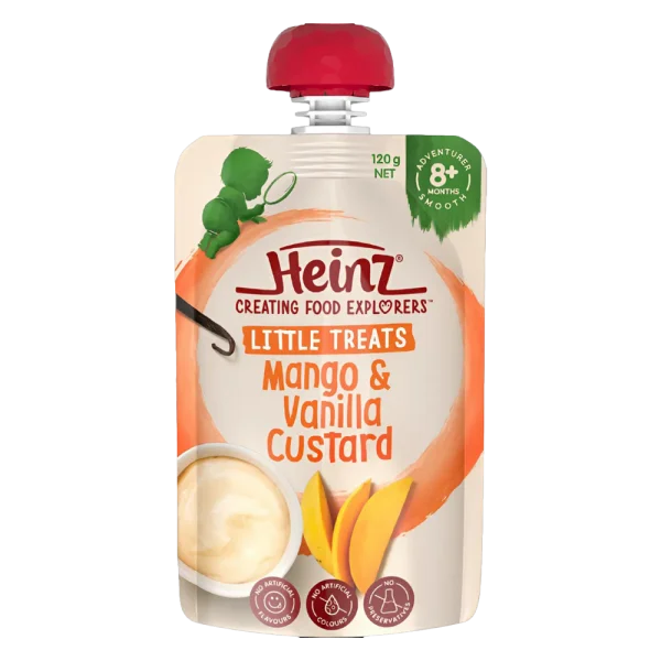 Hỗn hợp nghiền dành cho trẻ 8 tháng tuổi trở lên : Custard Xoài và Vani - Heinz Mango & Vanilla custard * giao ngẫu nhiên