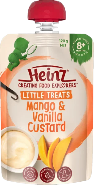 Hỗn hợp nghiền dành cho trẻ 8 tháng tuổi trở lên : Custard Xoài và Vani - Heinz Mango & Vanilla custard * giao ngẫu nhiên