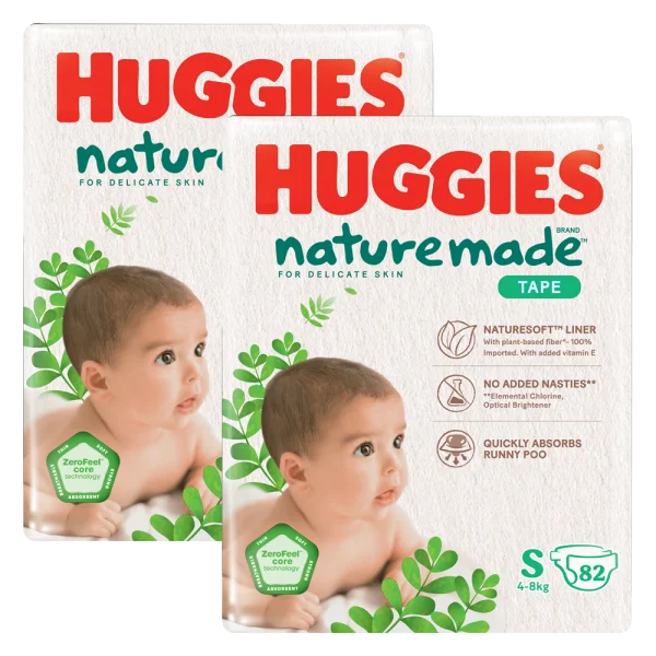 Combo 2 bỉm tã dán Huggies Platinum Nature Made size S 82 miếng (4-8kg) (giao bao bì ngẫu nhiên)