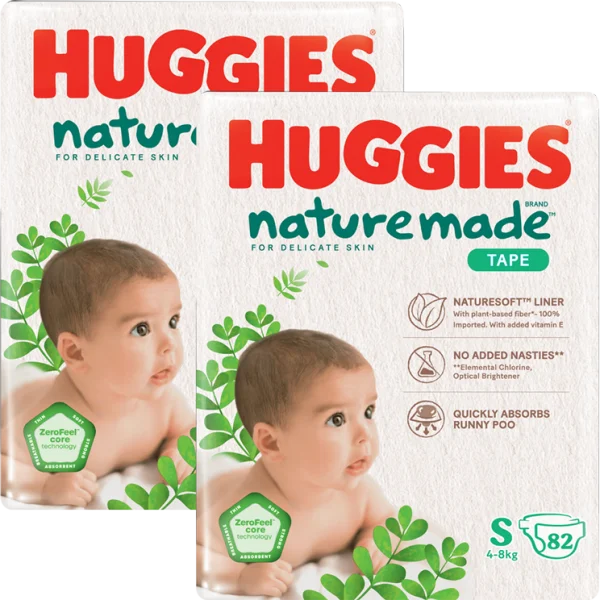 Combo 2 bỉm tã dán Huggies Platinum Nature Made size S 82 miếng (4-8kg) (giao bao bì ngẫu nhiên)