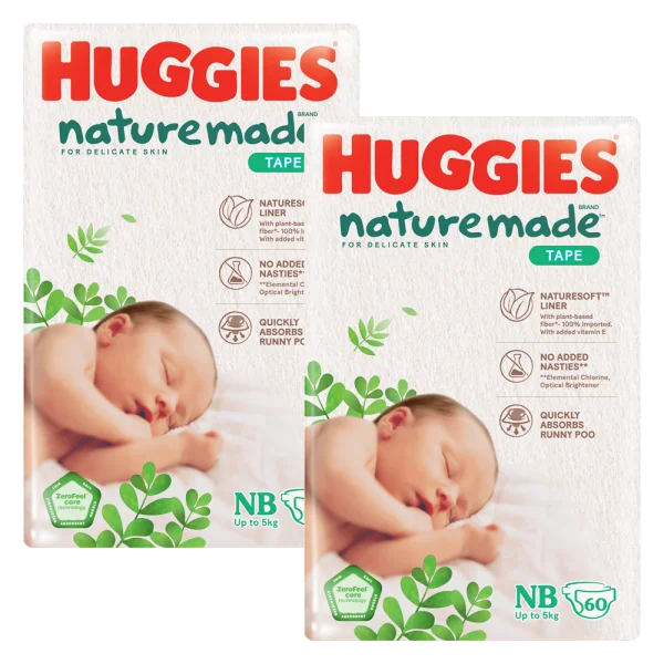 Combo 2 bỉm t&atilde; d&aacute;n Huggies Platinum Nature Made size Newborn 60 miếng (dưới 5kg)
