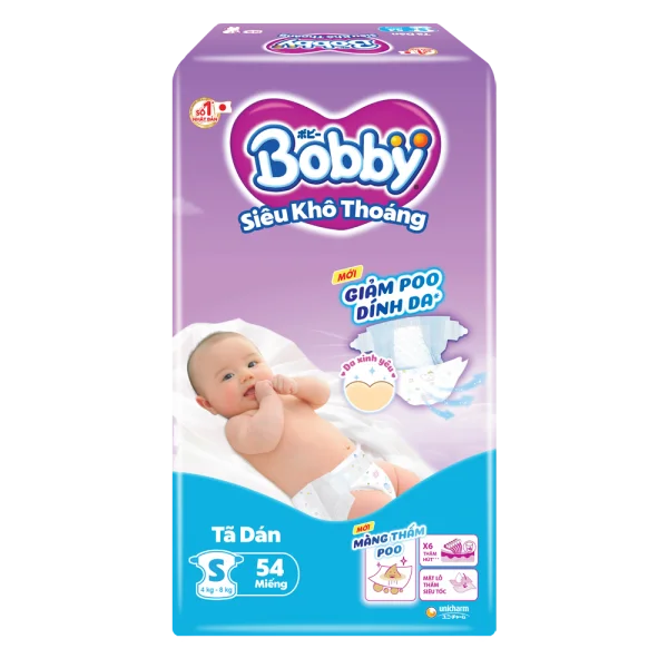 T&atilde; d&aacute;n Bobby si&ecirc;u thấm - kh&ocirc; tho&aacute;ng  (S, 4-8kg, 54 miếng) (giao bao b&igrave; ngẫu nhi&ecirc;n)
