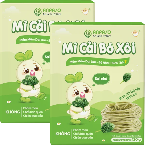 Combo 2 Mì cải bó xôi ăn dặm cho bé Anpaso 120g