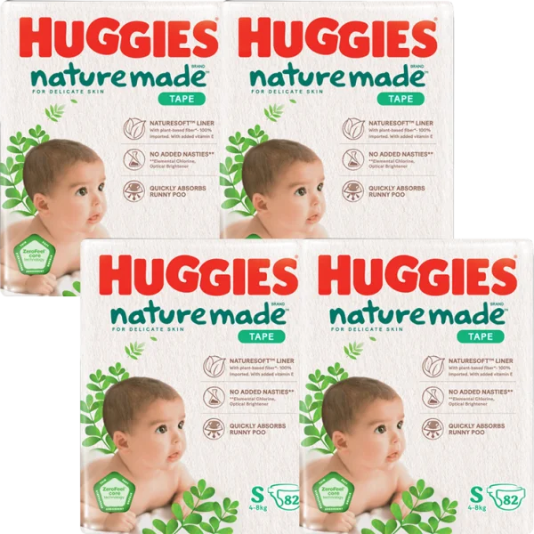 Combo 4 Bỉm tã dán Huggies Platinum Nature Made size S 82 miếng (4-8kg)