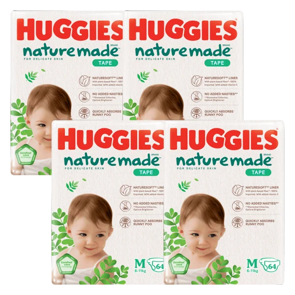 Combo 4 Bỉm tã dán Huggies Platinum Nature Made size M 64 miếng (6-11kg)