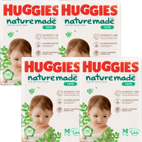 Combo 4 Bỉm tã dán Huggies Platinum Nature Made size M 64 miếng (6-11kg)