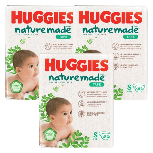 Combo 3 Bỉm tã dán Huggies Platinum Nature Made size S 82 miếng (4-8kg)