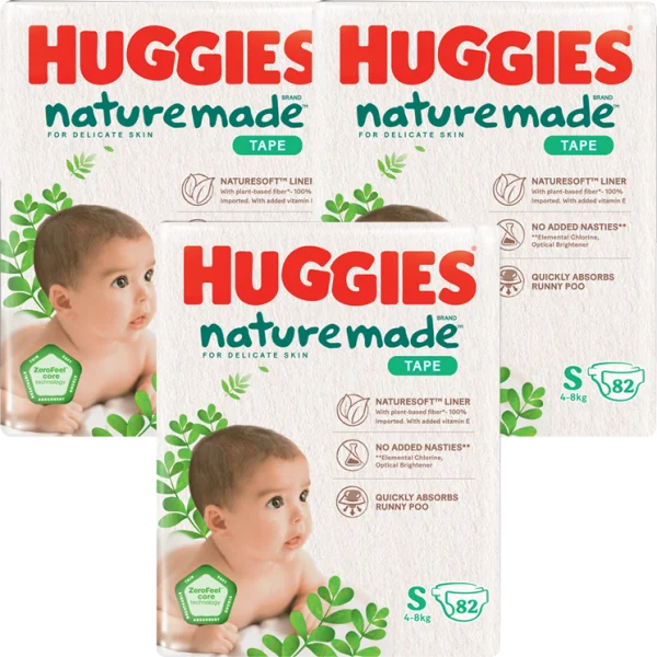 Combo 3 Bỉm tã dán Huggies Platinum Nature Made size S 82 miếng (4-8kg) - Giao bao bì ngẫu nhiên