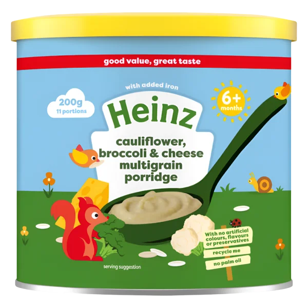 Thức ăn bổ sung dành cho trẻ từ 6 tháng tuổi trở lên: Bột ngũ cốc, súp lơ, bông cải và phô mai *giao bao bì ngẫu nhiên