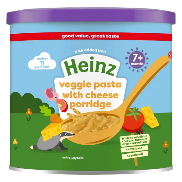 Thức ăn bổ sung dành cho trẻ từ 7 tháng tuổi trở lên: Cháo mì ý rau củ và phô mai-Heinz veggie pasta with cheese porridge * giao ngẫu nhiên