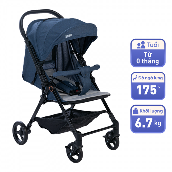 Xe đẩy 2 chiều Animo Q1 (Xám + Xanh denim)