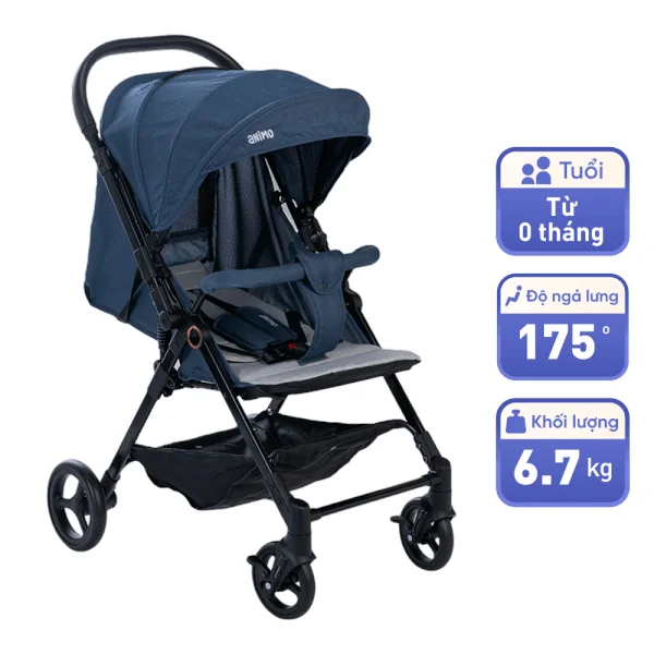 Xe đẩy 2 chiều Animo Q1 (Xám + Xanh denim)