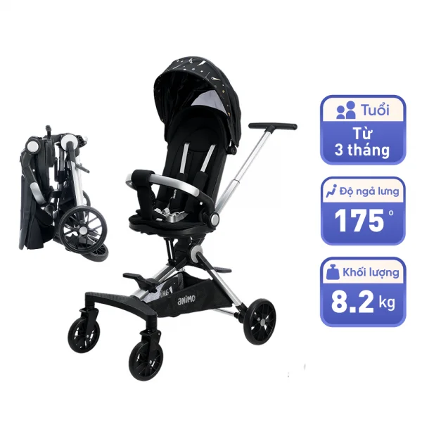 Xe đẩy hai chiều gấp gọn Animo Flexi (Đen)