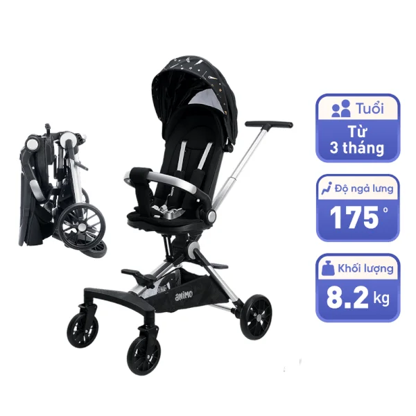 Xe đẩy hai chiều gấp gọn Animo Flexi (Đen)