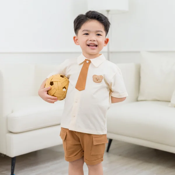 Bộ sơ mi bé trai ngắn cà vạt Animo HN1125009 (1-6Y,Kem-nâu, NN01)
