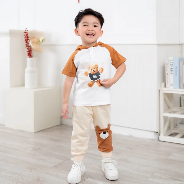 Bộ bé trai tay ngắn quần dài có nón Animo HN1125008 (1-6Y,Trắng-kem, NN02)